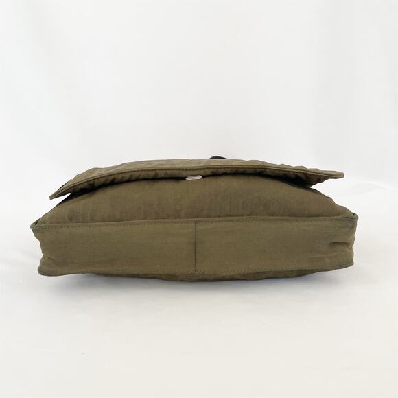 FENDI Vintage Messenger Bag Khaki Canvas Black Leather Adjustable Strap Unisex - Picture 8 of 13